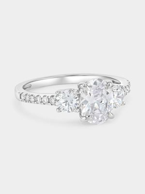 White Gold Moissanite Oval Trilogy Ring