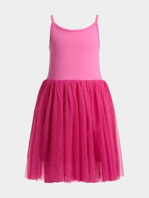 Older Girl's Bright Pink Tulle Party Dress