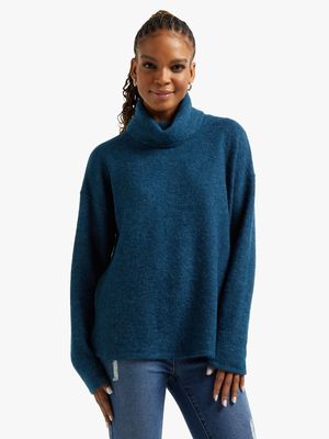 Women's Teal Cowl Neck Jersey