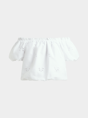 Younger Girl's White Anglaise Top