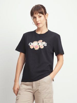 Womens adidas Graphic Floral Black Tee