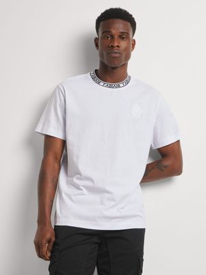 Fabiani Men's White Logo Neck Rib T-shirt