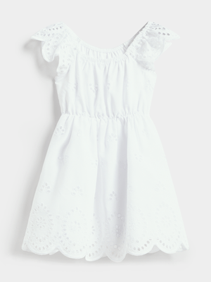 Younger Girl's White Anglaise Dress