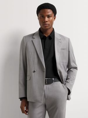 Men's Markham Slim Double Breasted Plain Grey Melange Suit Jacket