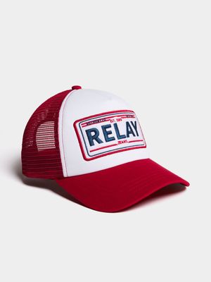 Men's Relay Jeans Branded Badge Red Trucker Cap