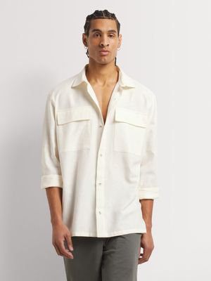 Men's Markham Plain Linen Blend Ecru Shirt