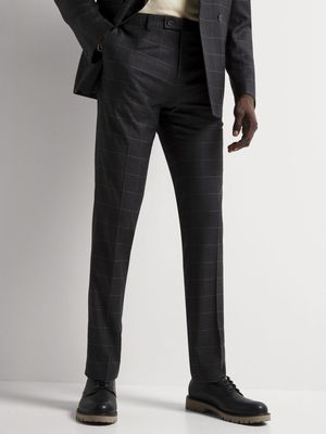 Men's Markham Slim Windowpane Check Grey Suit Trouser