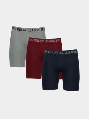 RJ 3pk Geo Longer Length Boxers Red/Grey & Blue