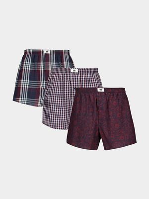 MKM Burgundy/Navy 3PK PAISLEY AND CHECK Boxers