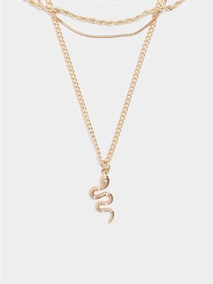 Men's Markham Ornate Snake Gold Necklace Set