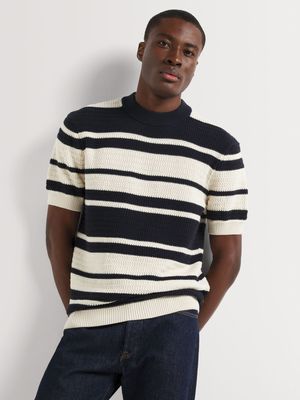 Men's Markham Crew Texture Navy/Ecru Knitwear