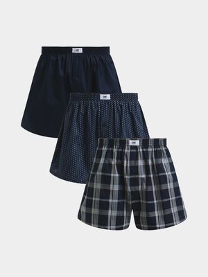 Men's Markham 3-Pack Woven Check Navy Boxers