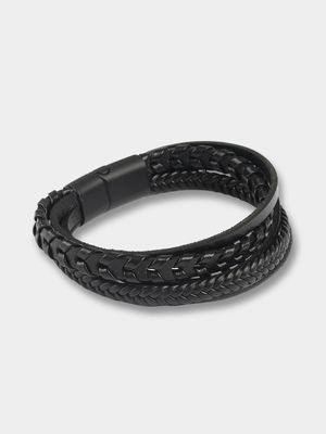 Men's Markham Leather Multi Woven Black Bracelet