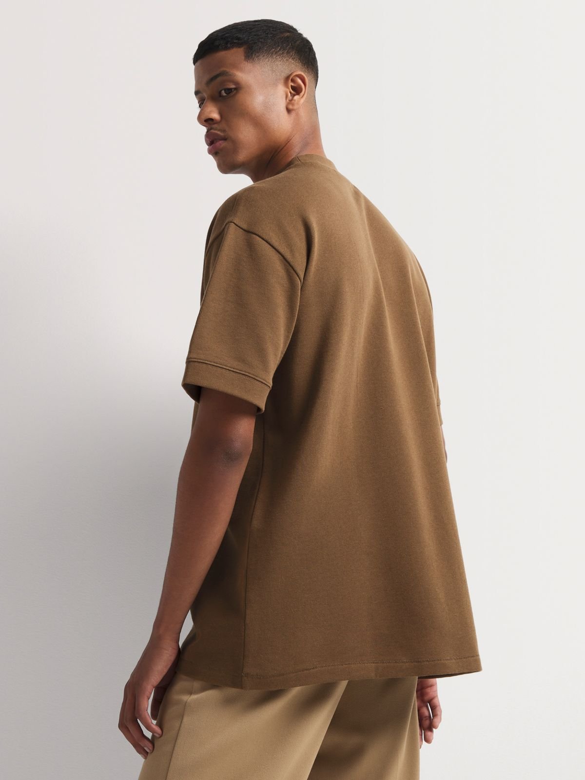 Men's Markham Fleece Rib Sleeve Brown T-Shirt - Bash.com