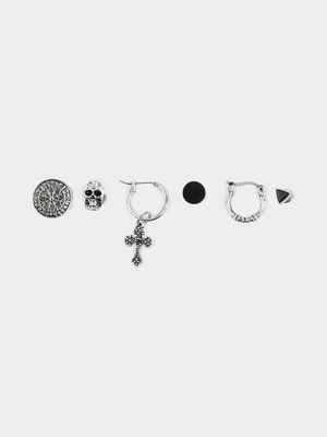 Men's Markham Cross & Skull Silver Earring Pack