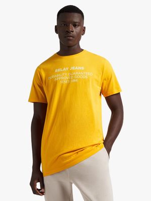 Men's Relay Jeans Slim Fit Tonal Branded Yellow T-Shirt