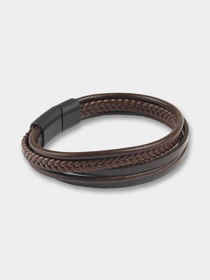 Men's Markham Leather Braided Brown Bracelet