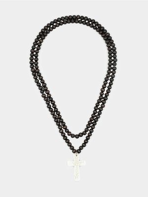 Men's Markham African Cross Beaded Brown Necklace Set