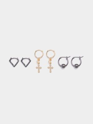 Men's Markham Tri Cross Huggy Multicolour Earring Pack