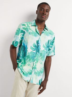 Men's Markham Printed Viscose Bold Leaf Multicolour Shirt