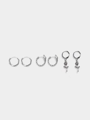 Men's Markham Snakes and Roses Silver Earring Pack