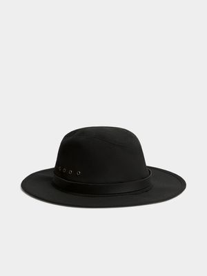 Men's Markham Canvas Fedora with PU Belt Black Hat