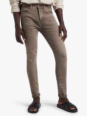 Men's Relay Jeans Super Skinny Rip and Repair Taupe Jeans