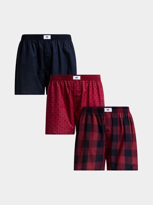 Men's Markham 3 Pack Geo Check Burg Navy Boxer