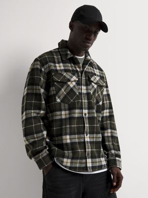 Men's Markham Brushed Check Moss Green Overshirt