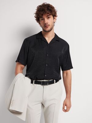 Men's Markham Plain Satin Black Shirt