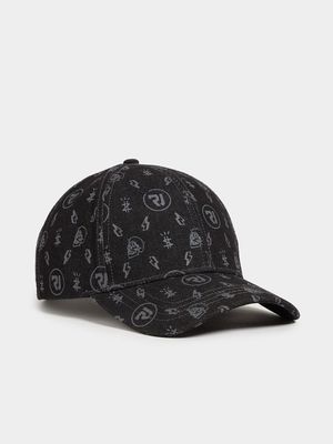 RJ Black All Over Prints 6 Panel Curve Peak Cap