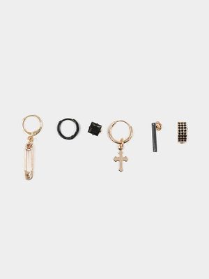 Men's Markham Safety Pin & Cross Gold Earring Pack