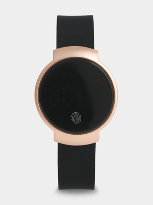 Women's Black & Rose Gold Digital Watch