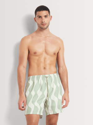 Men's Markham Geo Waves Printed Sage Swimshort