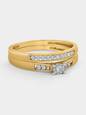 Yellow Gold & 0.05ct Diamond Miracle Plate Twinset Ring