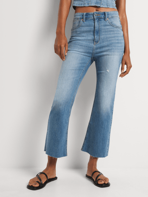 FF Denim Cropped Raw Hem Flare Leg Jeans