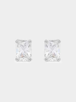 Sterling Silver Cubic Zirconia Emerald-Cut Stud Earrings