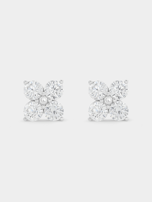 Sterling Silver Cubic Zirconia Flower Stud Earrings