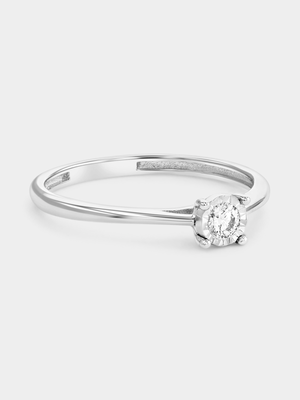 White Gold Diamond Solitaire Cathedral Shank Ring