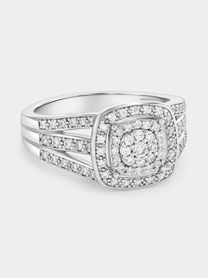 Sterling Silver Cubic Zirconia Multi-Stone Cushion Halo Ring