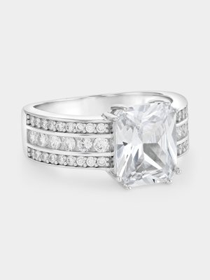 Sterling Silver Cubic Zirconia Emerald-Cut Ring