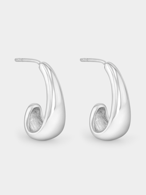 Sterling Silver Teardrop Indented Half Hoop Earrings