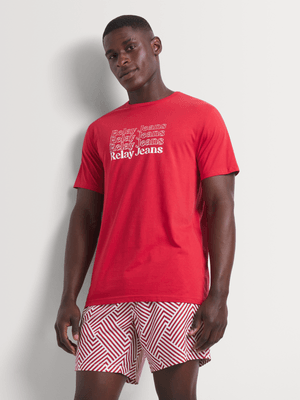 Men's Relay Jeans Repeat Slogan Red Graphic T-Shirt