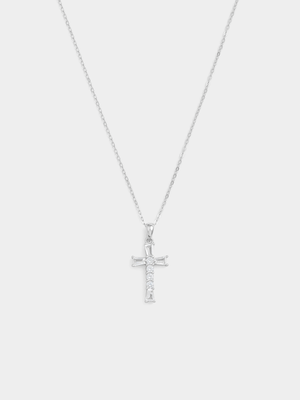 Sterling Silver Cubic Zirconia Multi-Stone Cross Pendant