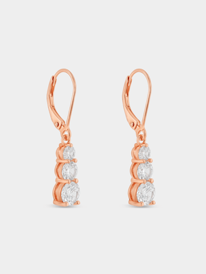 Rose Gold Plated Sterling Silver Cubic Zirconia Trilogy Drop Earrings