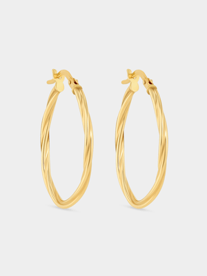 Yellow Gold Fluted Oval Hoop Earrings