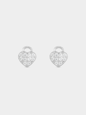 Sterling Silver Cubic Zirconia Heart Lock Stud Earrings