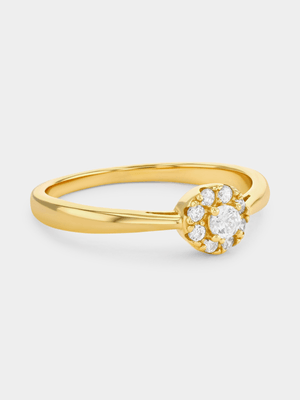 Gold Plated Sterling Silver Cubic Zirconia Solitaire Halo Ring