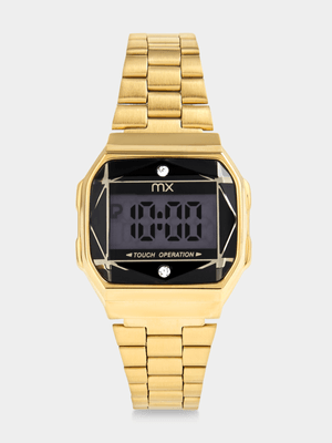 MX Gold Plated Hexagonal Black Digital Bracelet Watch