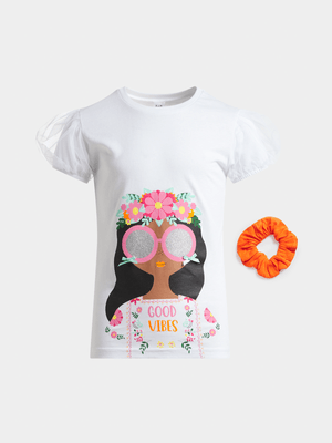 Jet Younger Girls White Good Vibes T-Shirt